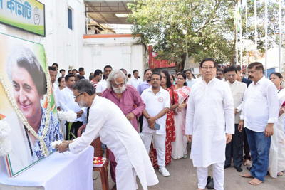Congress leaders pay rich tributes to former PM Indira Gandhi on her death anniversary at Congress Bhavan in Agartala on October 31.